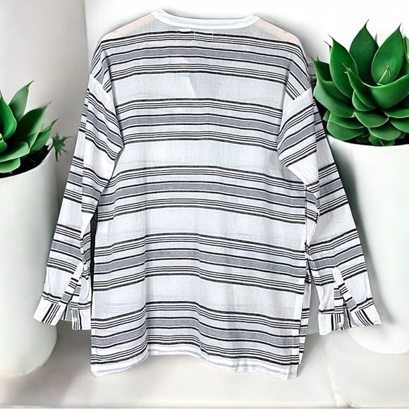 Old Navy Stripe Button Down V Neck Shirt Tunic Top - Picture 15 of 16